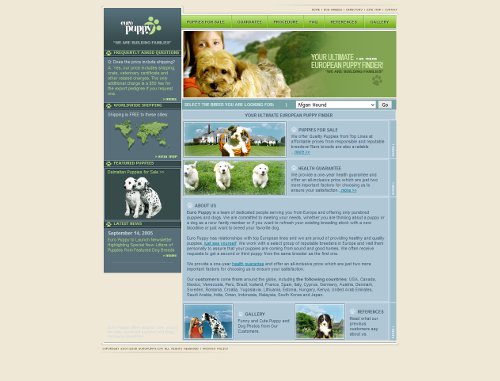 Europuppy - Az USA-ban működő kutyaértékesítő webáruház készítés referencia